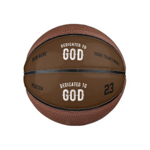 DEDICATED TO GOD CUSTOMIZABLE COOL WHITE TEXT MINI BASKETBALL