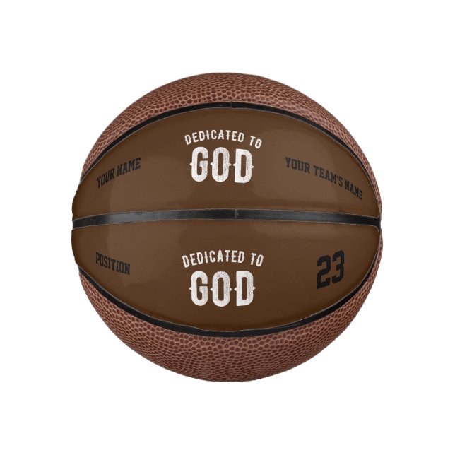DEDICATED TO GOD CUSTOMIZABLE COOL WHITE TEXT MINI BASKETBALL (Front)