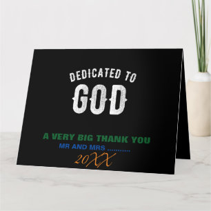 DEDICATED TO GOD CUSTOMIZABLE COOL WHITE TEXT THANK YOU CARD