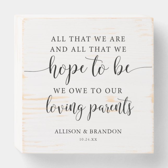 Dedicated To Our Parents Wedding Gift Wooden Box Sign (Front Horizontal)