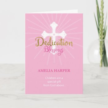 Dedication Blessing Custom Name Girl Pink Card by Religious_SandraRose at Zazzle