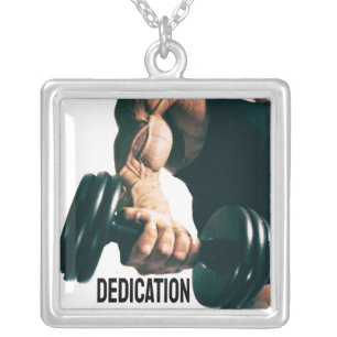 Dedication Motivational Workout Muscles Silver Plated Necklace