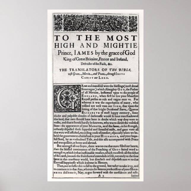 Dedication page in 'The Holy Bible' Poster (Front)