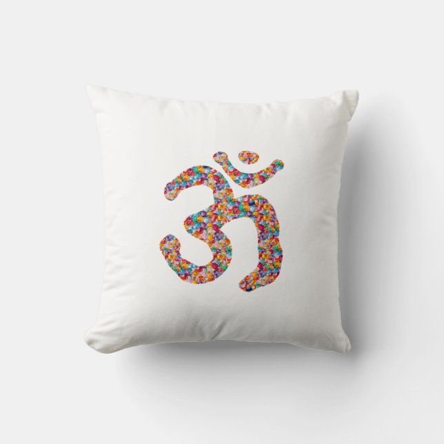 Dedication to OM MANTRA : DISPLAY gems,pearls om Throw Pillow (Front)