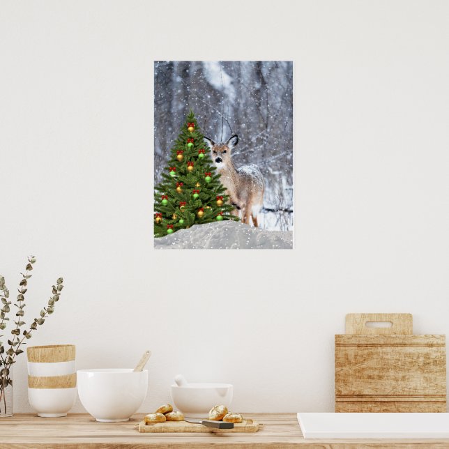 Dee in Forest with Christmas Tree Holiday Poster (Kitchen)