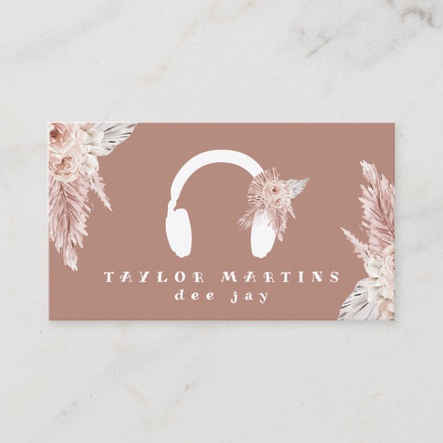  dee jay boho flowers brown background business card (Front)