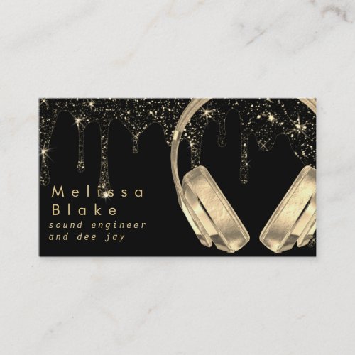  dee jay faux gold on black glitter drips business card
