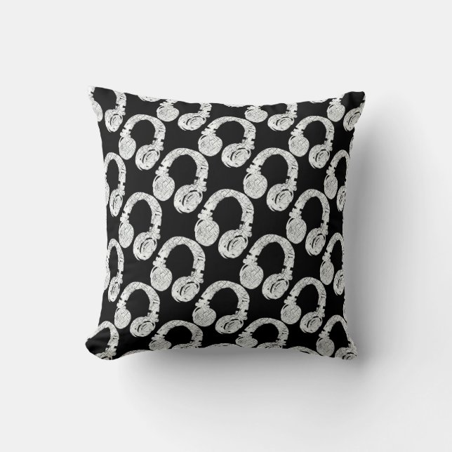 deejay headphone pattern throw pillow (Front)