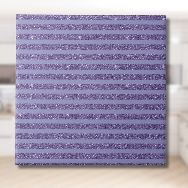 Deep Amethyst Glitter Style Horizontal Stripes  Ceramic Tile (Creator Uploaded)