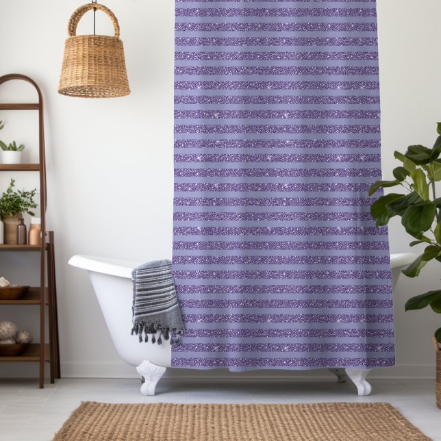 Deep Amethyst Glitter Style Horizontal Stripes  Shower Curtain (Creator Uploaded)