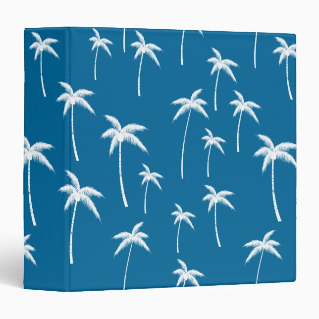 Deep Aqua and White Palm Trees 3 Ring Binder (Front/Spine)