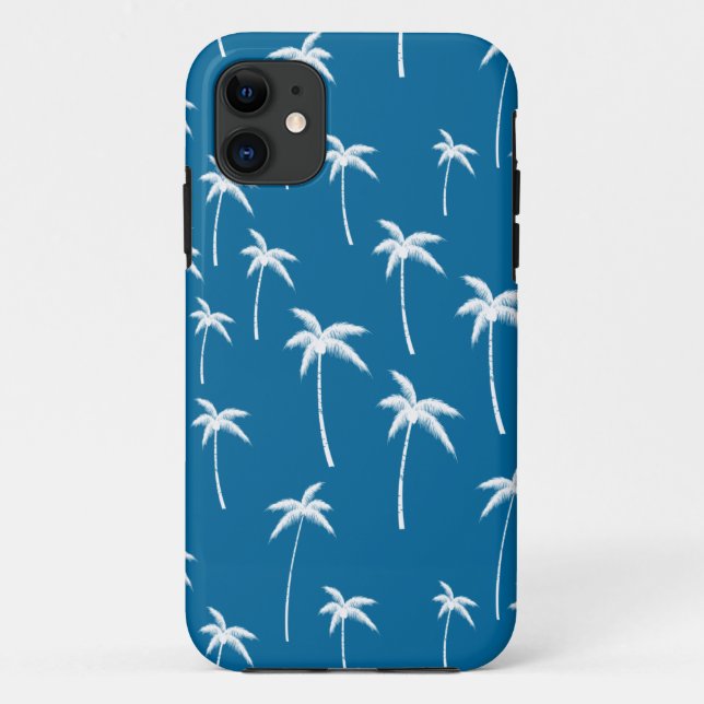 Deep Aqua and White Palm Trees Case-Mate iPhone Case (Back)