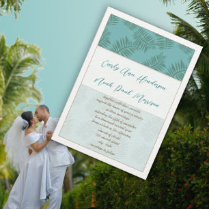 Deep Aqua Blue and Brown Leaves Wedding Invitation