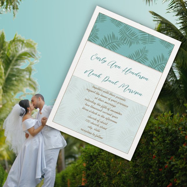 Deep Aqua Blue and Brown Leaves Wedding Invitation (Creator Uploaded)