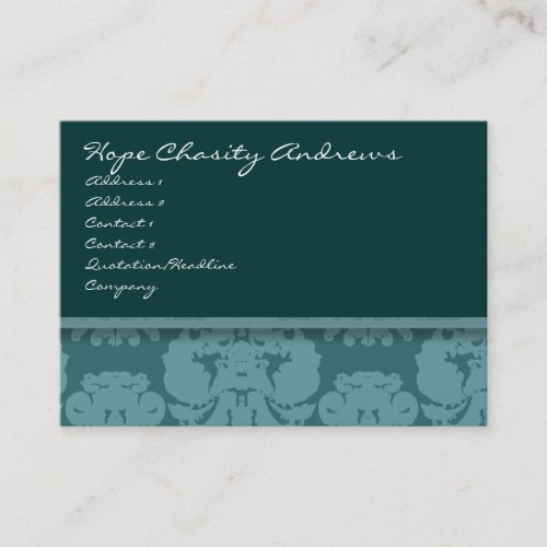 Deep Aqua Damask Floral _ Business Card