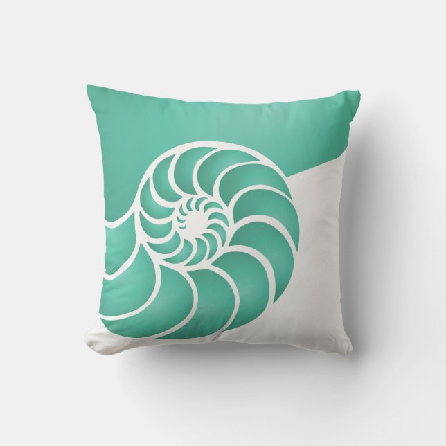 Deep Aqua Nautilus Nautical Seaside Outdoor Pillow (Front)