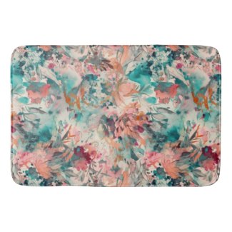 Deep Aqua, Peach, Mauve Floral Abstract