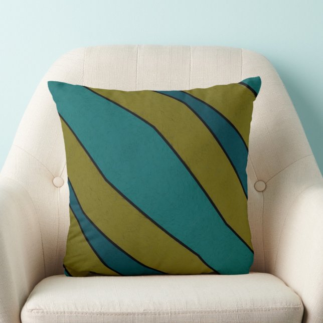 Deep Aqua Turquoise and Olive Green Modern Stripe Throw Pillow (Creator Uploaded)