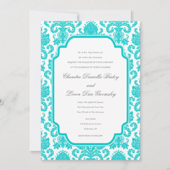 Deep Aqua Weddings Damask Border Template (Front)