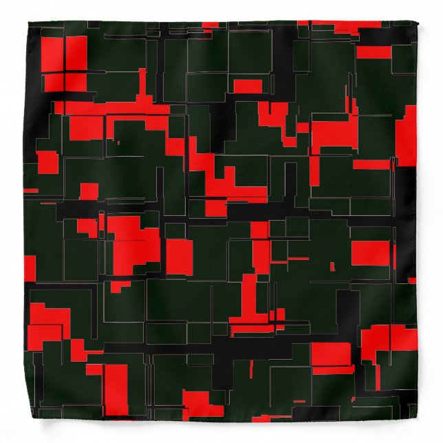 Deep Army Green Red Black Abstract Bandana (Front)