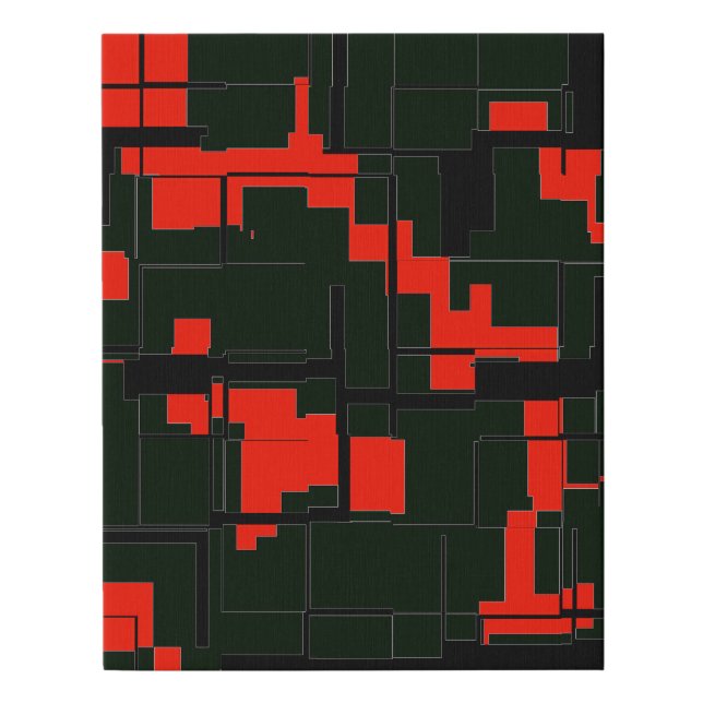 Deep Army Green Red Black Abstract Faux Canvas Print (Front)