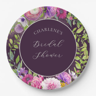 Deep Aubergine Dream Bridal Shower Paper Plate