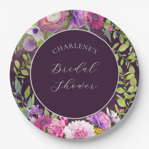 Deep Aubergine Dream Bridal Shower Paper Plate