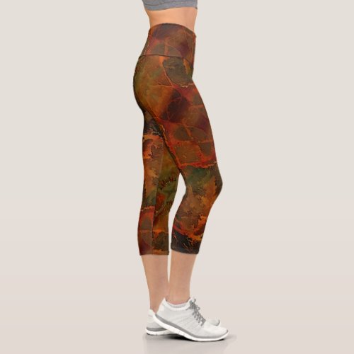 Deep Autumn Rich Earthy Abstract Fall Capri Leggings