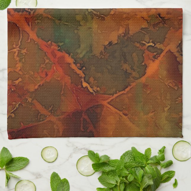 Deep Autumn Rich Earthy Abstract Fall Kitchen Towel (Folded)