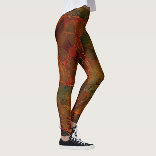 Deep Autumn Rich Earthy Abstract Fall Leggings