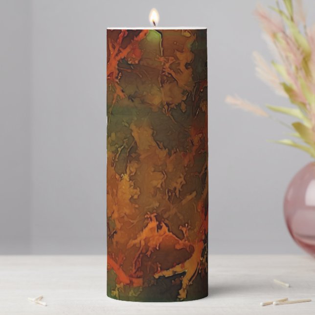 Deep Autumn Rich Earthy Abstract Fall Pillar Candle (In Situ)