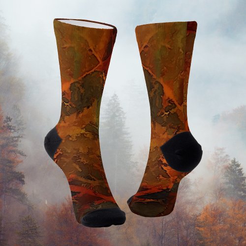 Deep Autumn Rich Earthy Abstract Fall Socks