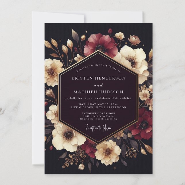 Deep Berry Floral Romance Wedding Invitation (Front)
