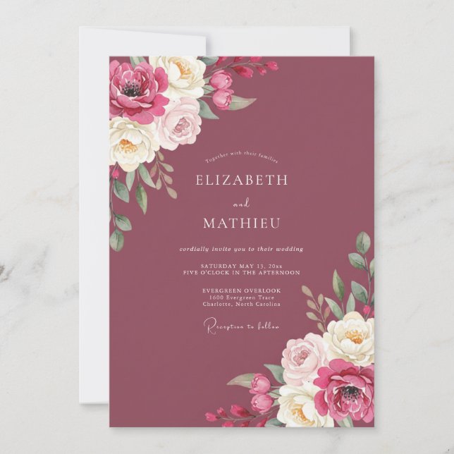 Deep Berry Painted Wedding Invitation (Front)