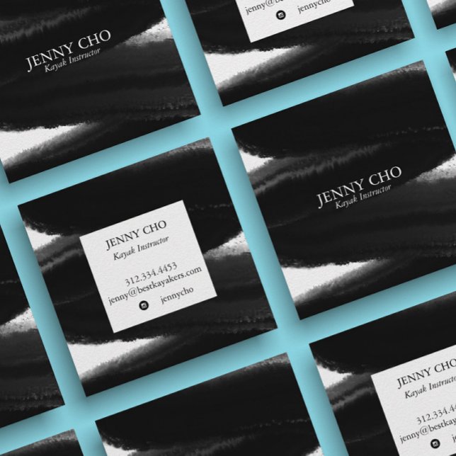 Deep Black Inky Paint Stripe Bold Brushstroke  Square Business Card (Creator Uploaded)