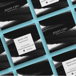 Deep black inky paint stripe brush stroke water square business card