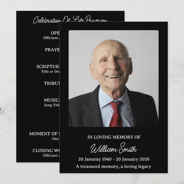 Deep Black Tribute Funeral Program (Front/Back)
