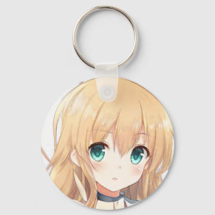 Deep blond girl green eyes anime manga keychain