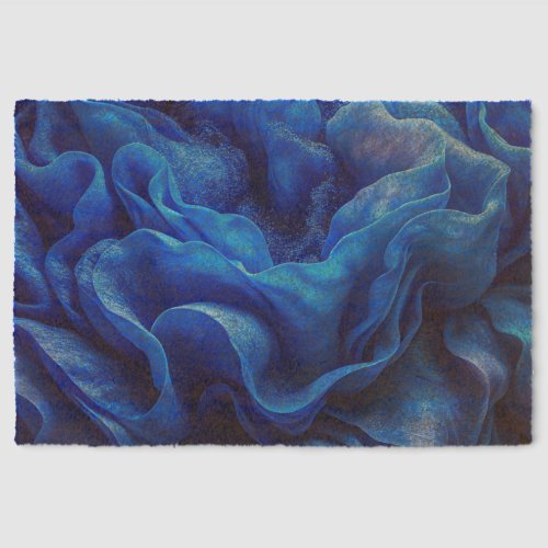 "Deep Blue Abstract Wave Coir Mat