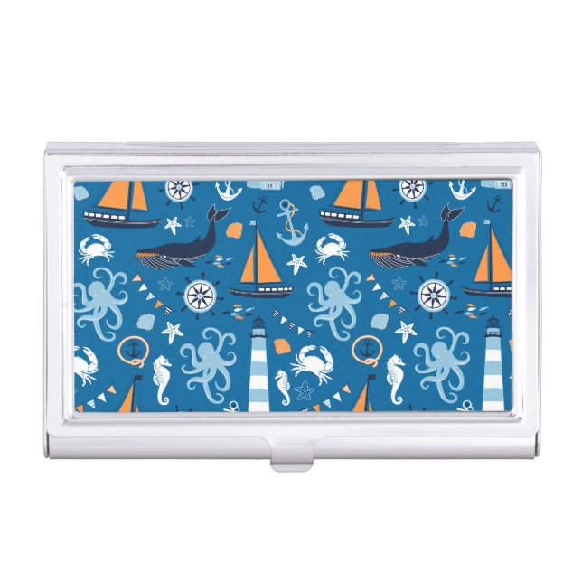 Deep Blue All Things Nautical Business Card Case (Front)