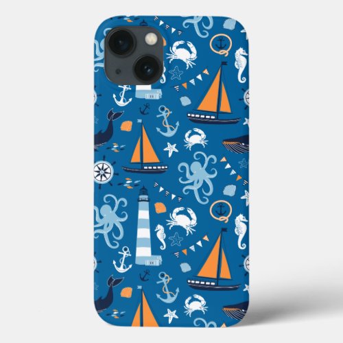 Deep Blue All Things Nautical iPhone 13 Case