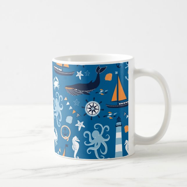 Deep Blue All Things Nautical Coffee Mug (Right)
