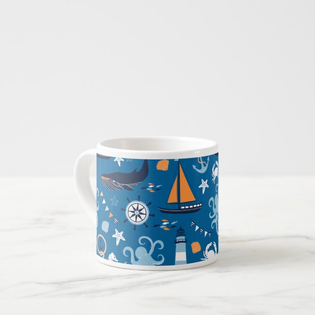 Deep Blue All Things Nautical Espresso Cup (Front Left)