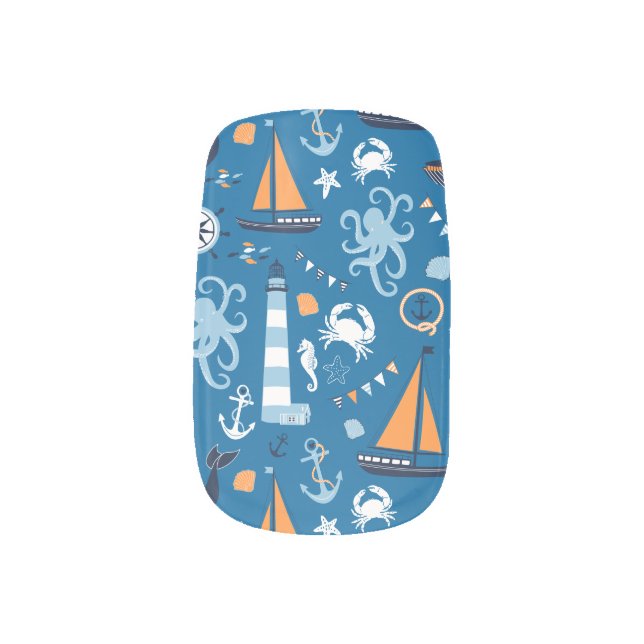 Deep Blue All Things Nautical Minx Nail Art (Left Thumb)