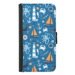 Deep Blue All Things Nautical Wallet Phone Case For Samsung Galaxy S5