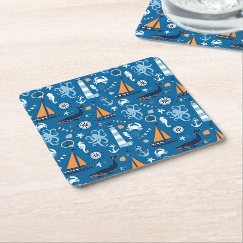 Deep Blue All Things Nautical Square Paper Coaster