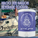 Deep Blue Anchor Rope Ship Wheel Boat Name Welcome Beverage Cooler