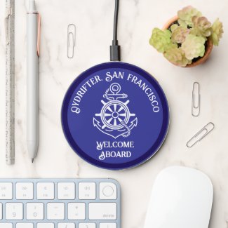 Deep Blue Anchor Rope Ship Wheel Boat Name Welcome Wireless Charger