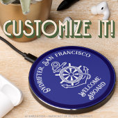 Deep Blue Anchor Rope Ship Wheel Boat Name Welcome Wireless Charger