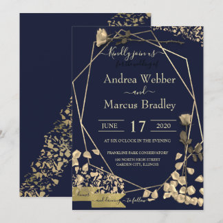 Deep Blue and Champagne Invitation